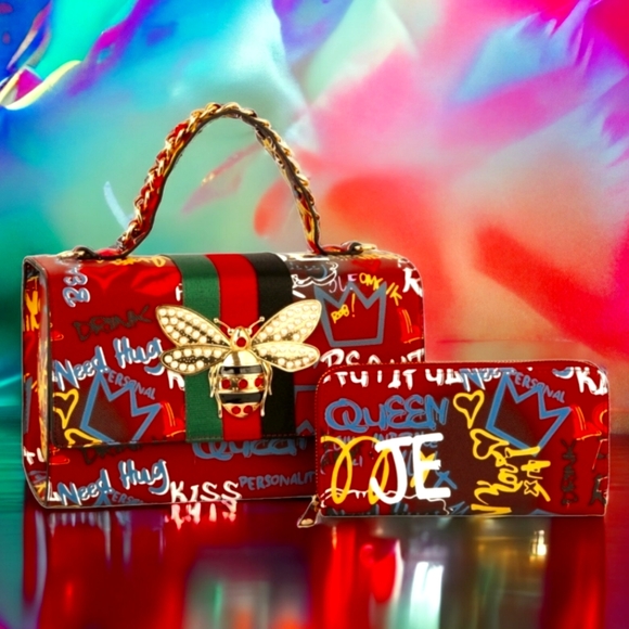 Large Red Joyous Rebellion Handbag and Wallet Set - Picture 1 of 1